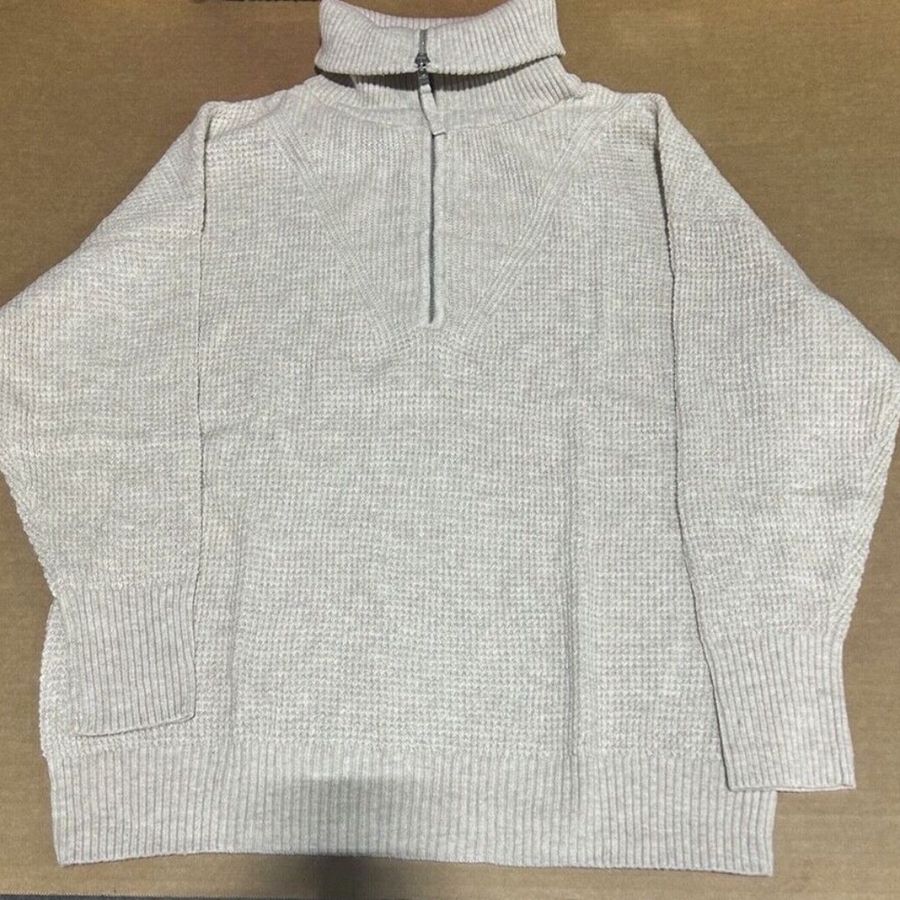 NWOT Aerie Quarter Zip Sweater - TAN & White - Please read the full description